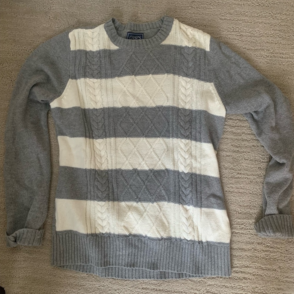 Chaps Gray and Cream Knit Sweater